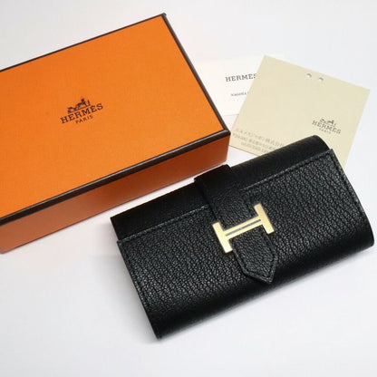 Hermes Bearn 4 Key Case Chevre Mysore Black Gold Key Holder