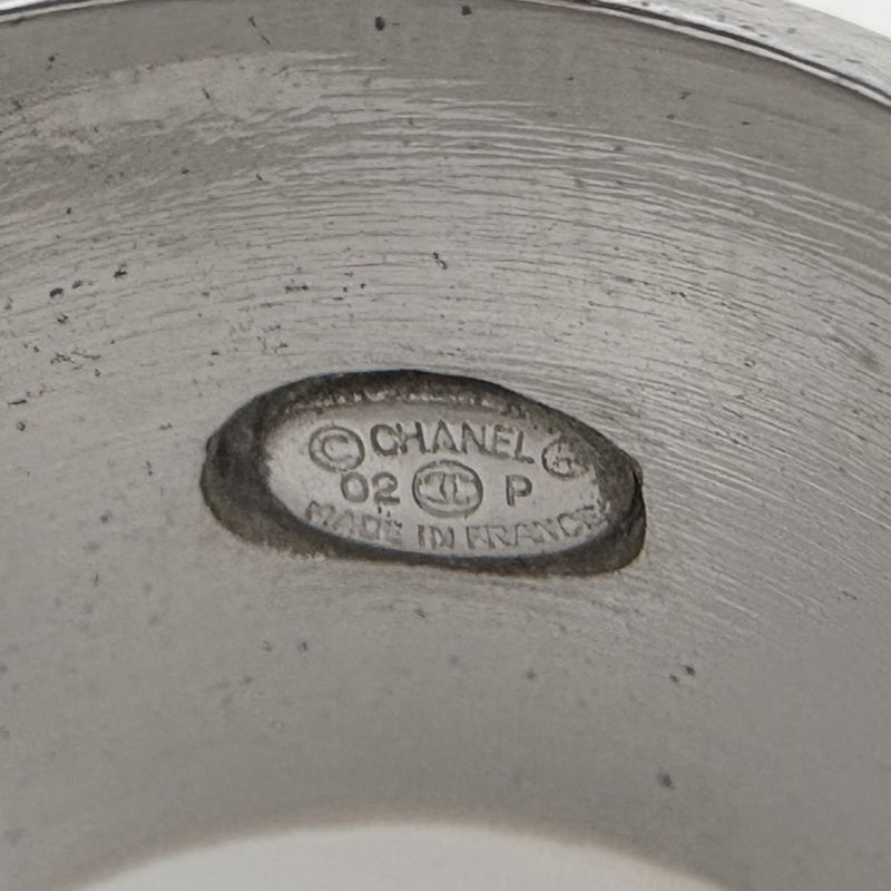 Chanel CC Logo Rhinestone Ring Silver Plated