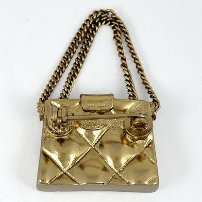 Chanel CC Logo Brooch Quilted Gold Plated