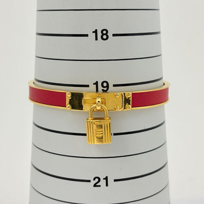 Hermes Kelly Bangle Bracelet Cadena Leather Gold Red