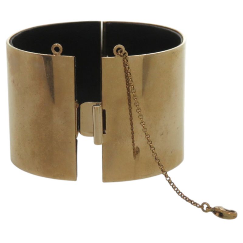 Celine Manchette Metal Leather Gold Bangle