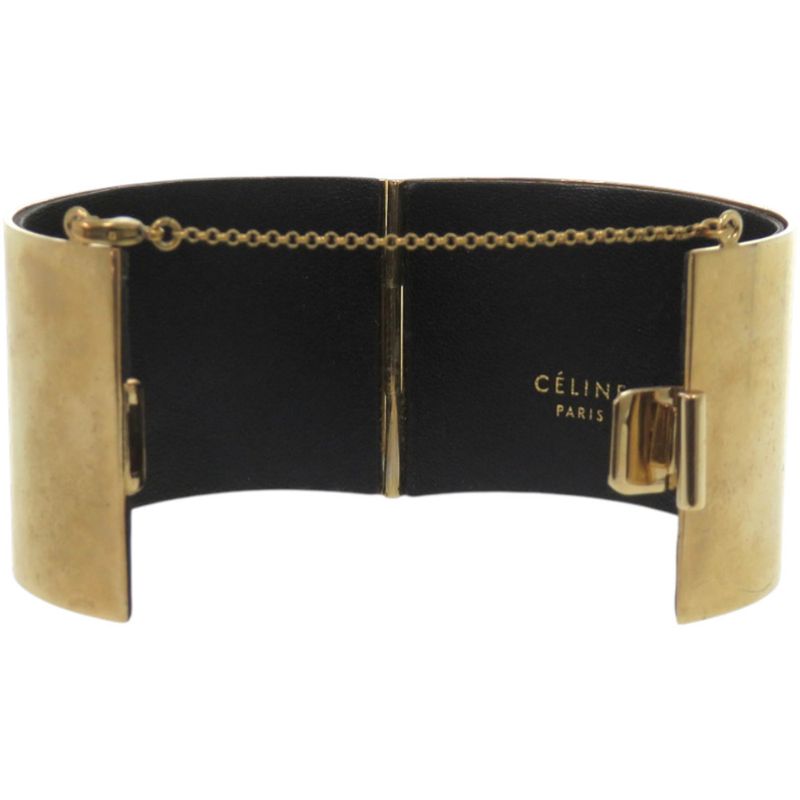 Celine Manchette Metal Leather Gold Bangle
