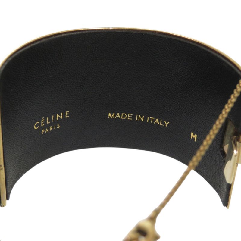Celine Manchette Metal Leather Gold Bangle