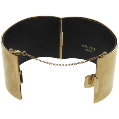 Celine Manchette Metal Leather Gold Bangle