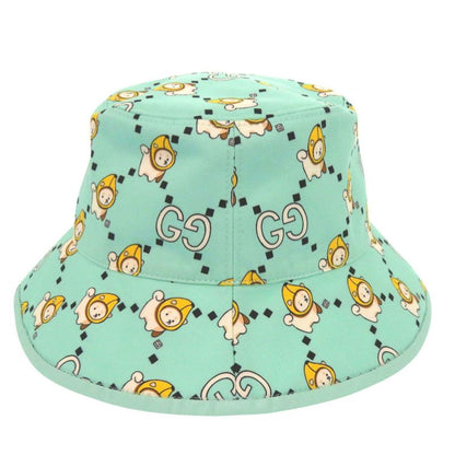 Gucci Kawaii Printed Bucket Hat Shiba Inu Banana XS Cotton Mint Green White X Yellow