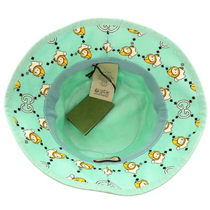 Gucci Kawaii Printed Bucket Hat Shiba Inu Banana XS Cotton Mint Green White X Yellow