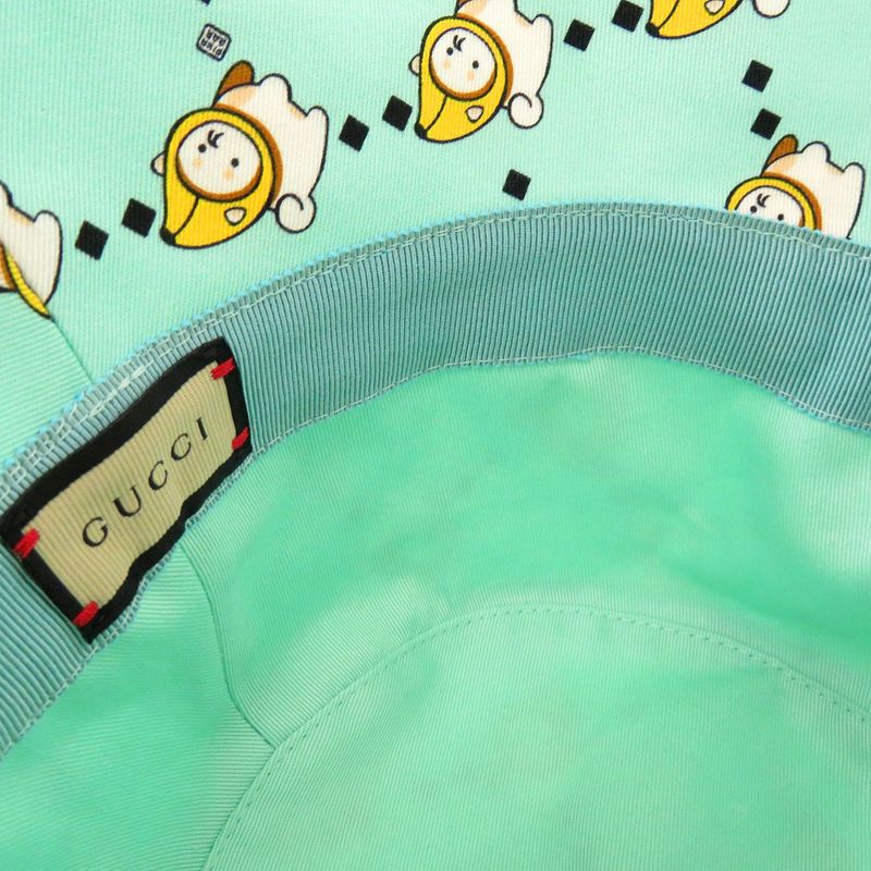 Gucci Kawaii Printed Bucket Hat Shiba Inu Banana XS Cotton Mint Green White X Yellow