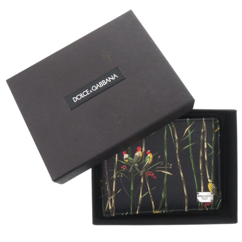 Dolce & Gabbana Bird Leather Black Bifold Wallet Dolce&gabbana Black Red
