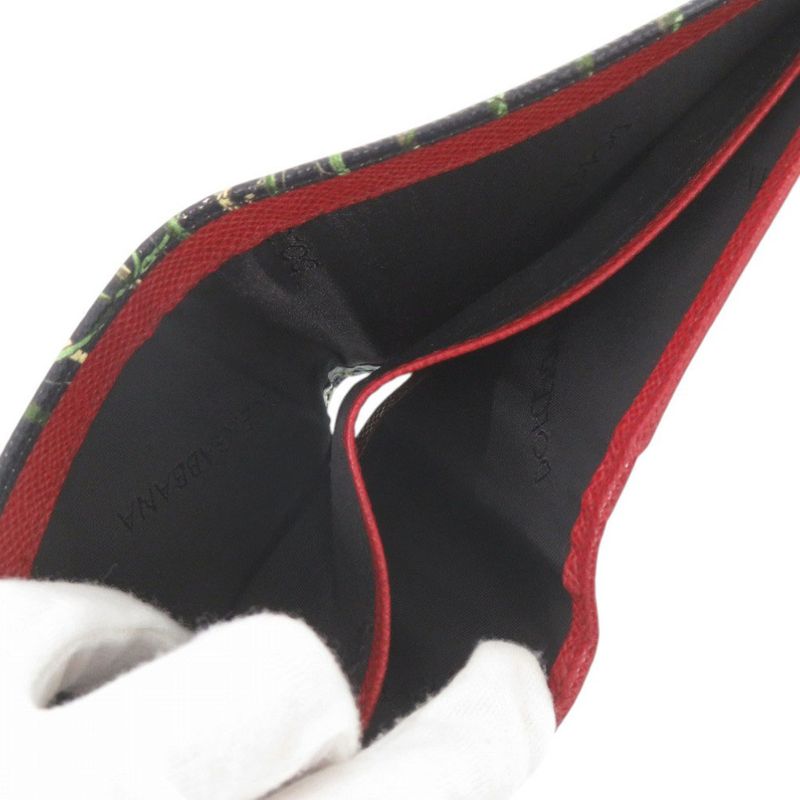 Dolce & Gabbana Bird Leather Black Bifold Wallet Dolce&gabbana Black Red