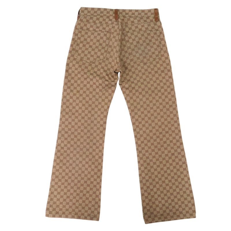 Gucci Vintage GG Canvas Leather Camel Beige Brown Gold 44 Pants Camel Beige X