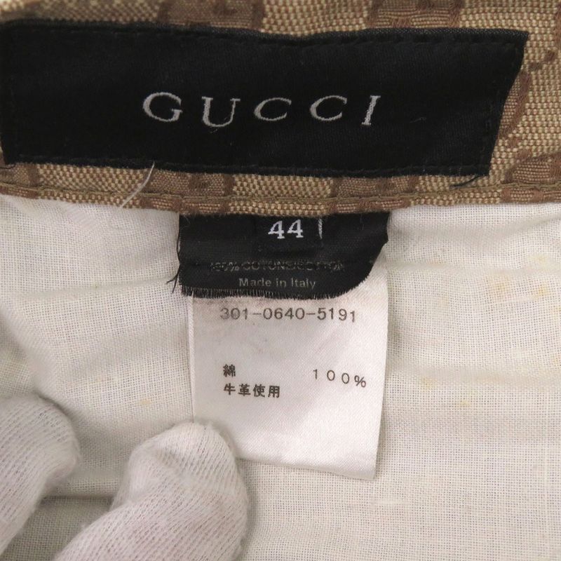 Gucci Vintage GG Canvas Leather Camel Beige Brown Gold 44 Pants Camel Beige X