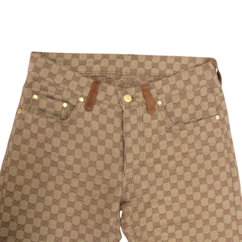 Gucci Vintage GG Canvas Leather Camel Beige Brown Gold 44 Pants Camel Beige X