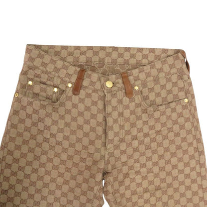 Gucci Vintage GG Canvas Leather Camel Beige Brown Gold 44 Pants Camel Beige X