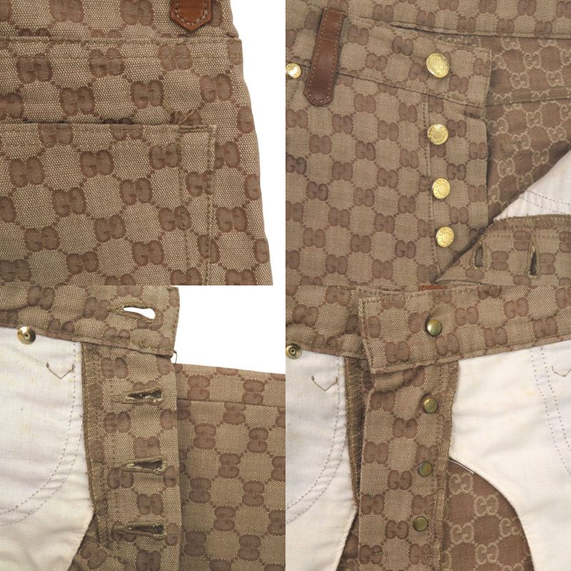 Gucci Vintage GG Canvas Leather Camel Beige Brown Gold 44 Pants Camel Beige X