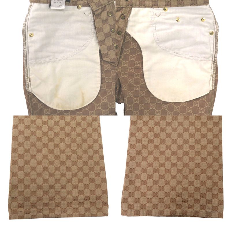 Gucci Vintage GG Canvas Leather Camel Beige Brown Gold 44 Pants Camel Beige X