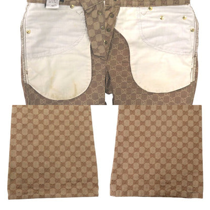 Gucci Vintage GG Canvas Leather Camel Beige Brown Gold 44 Pants Camel Beige X
