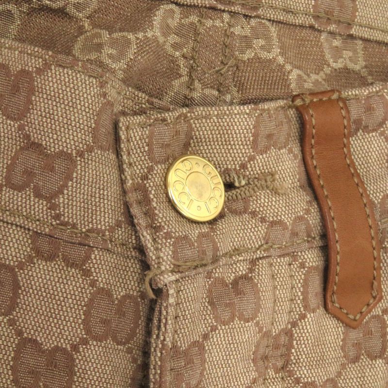 Gucci Vintage GG Canvas Leather Camel Beige Brown Gold 44 Pants Camel Beige X