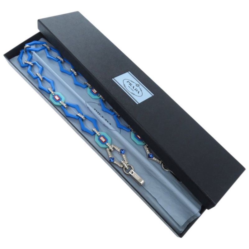 Prada Plastic Rhinestone Blue Shoulder Strap Blue Red