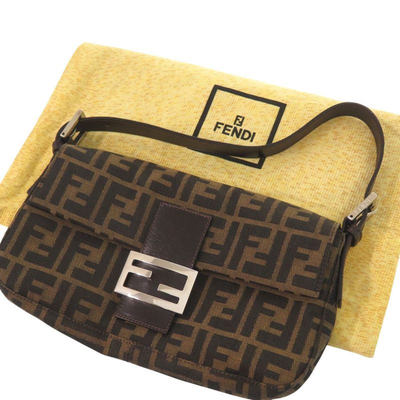 Fendi Zucca Pattern Mamma Bucket Leather Nylon Jacquard Brown Handbag