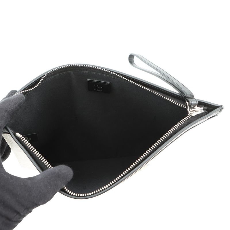 Fendi Clutch Taro Out Collaboration Zucca Pattern Leather White Yellowblack