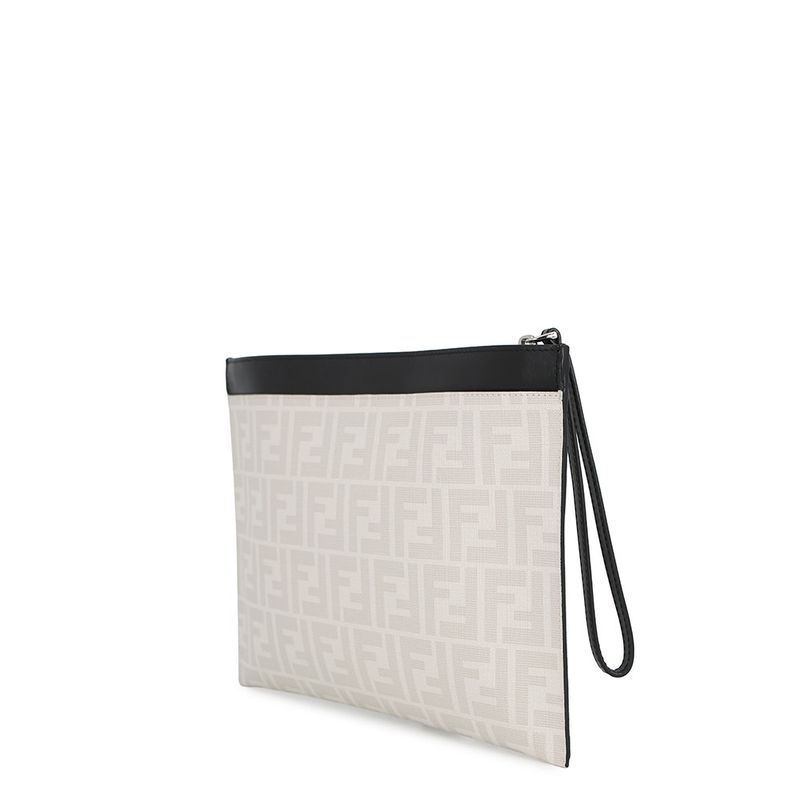 Fendi Clutch Taro Out Collaboration Zucca Pattern Leather White Yellowblack