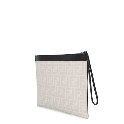 Fendi Clutch Taro Out Collaboration Zucca Pattern Leather White Yellowblack