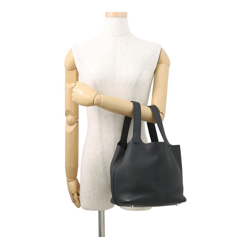 Hermes Handbag Picotin Lock MM Black Silver Taurillon Clemence