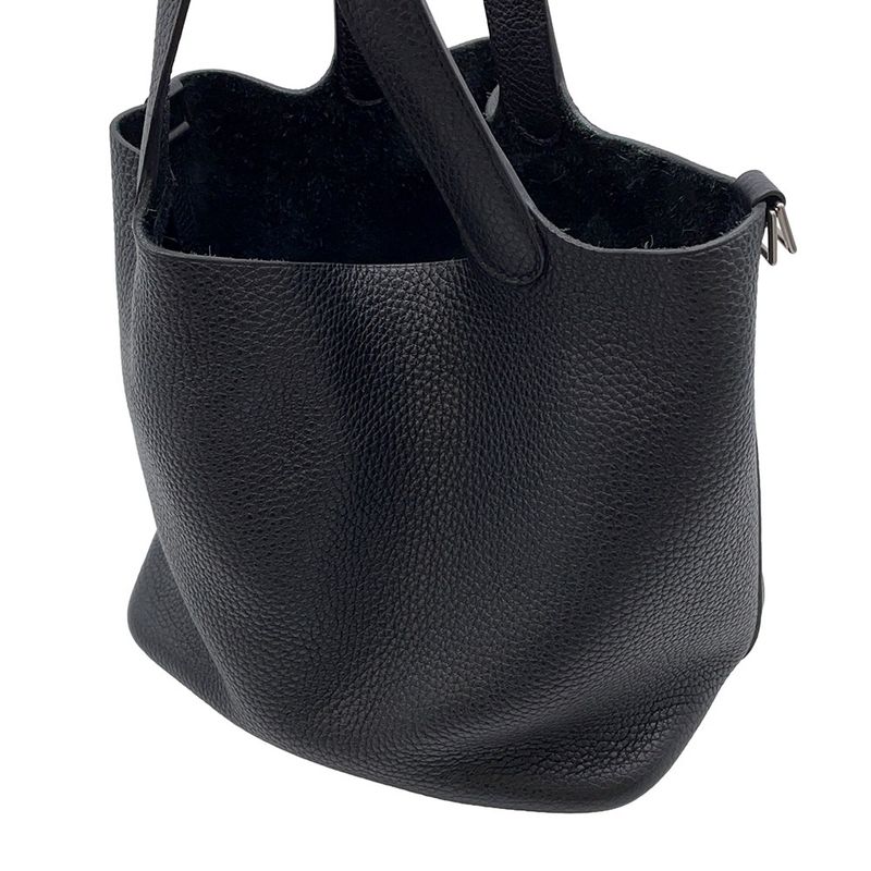 Hermes Handbag Picotin Lock MM Black Silver Taurillon Clemence