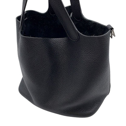 Hermes Handbag Picotin Lock MM Black Silver Taurillon Clemence