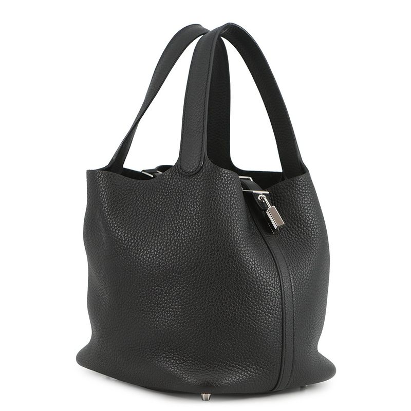 Hermes Handbag Picotin Lock MM Black Silver Taurillon Clemence