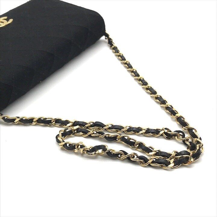 Chanel CC Logo Quilted Cotton Chain Shoulder Bag Push Lock Black
