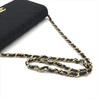 Chanel CC Logo Quilted Cotton Chain Shoulder Bag Push Lock Black