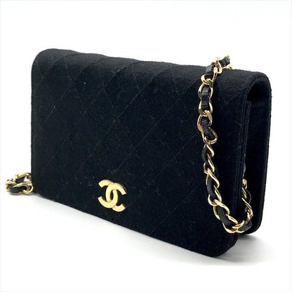 Chanel CC Logo Quilted Cotton Chain Shoulder Bag Push Lock Black