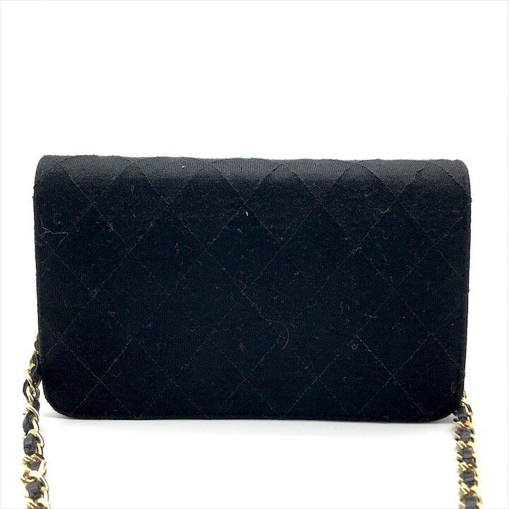 Chanel CC Logo Quilted Cotton Chain Shoulder Bag Push Lock Black