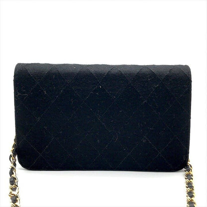 Chanel CC Logo Quilted Cotton Chain Shoulder Bag Push Lock Black