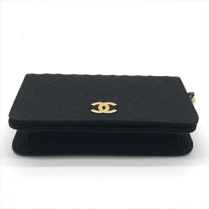 Chanel CC Logo Quilted Cotton Chain Shoulder Bag Push Lock Black