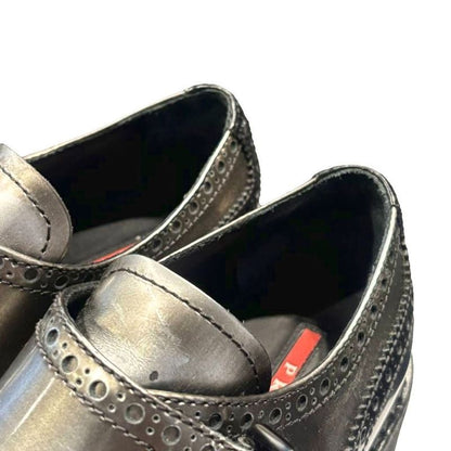Prada Sport Leather Shoes Monk Strap Wing Tip Bicolor Sneakers 37 Black