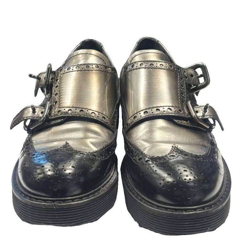 Prada Sport Leather Shoes Monk Strap Wing Tip Bicolor Sneakers 37 Black