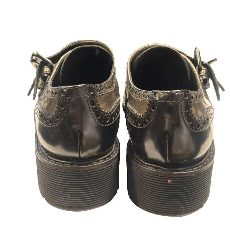 Prada Sport Leather Shoes Monk Strap Wing Tip Bicolor Sneakers 37 Black