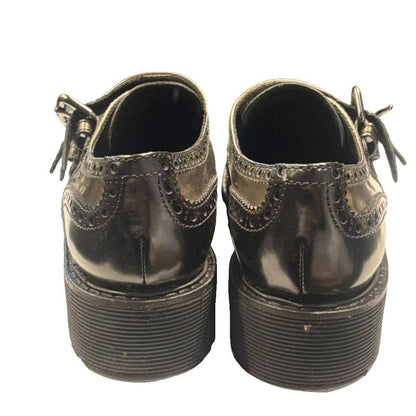 Prada Sport Leather Shoes Monk Strap Wing Tip Bicolor Sneakers 37 Black