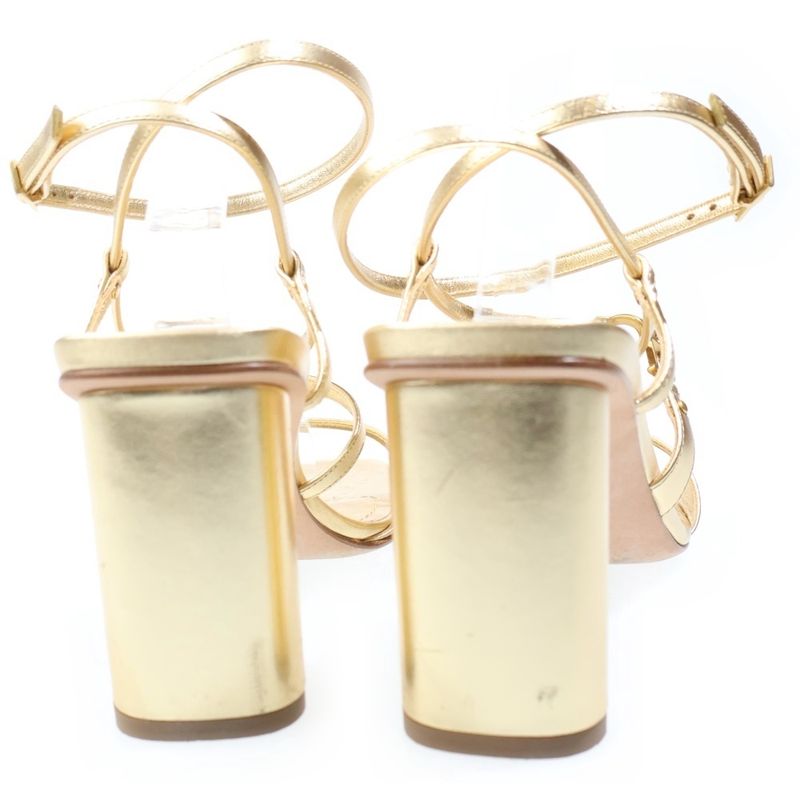 Dior CD Logo Belt Square Toe Heel Strap Sandals Shoes Gold