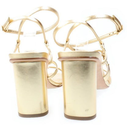 Dior CD Logo Belt Square Toe Heel Strap Sandals Shoes Gold