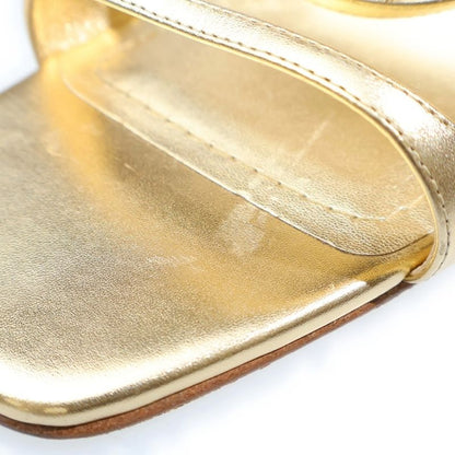 Dior CD Logo Belt Square Toe Heel Strap Sandals Shoes Gold