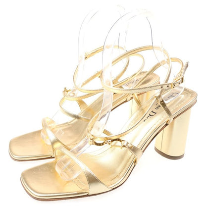 Dior CD Logo Belt Square Toe Heel Strap Sandals Shoes Gold