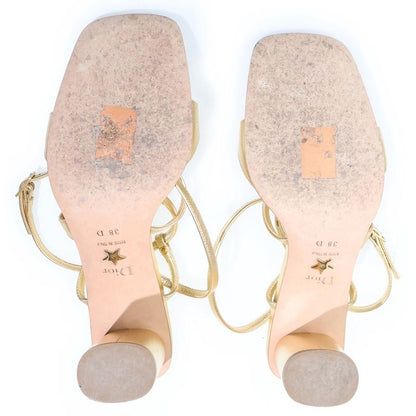 Dior CD Logo Belt Square Toe Heel Strap Sandals Shoes Gold