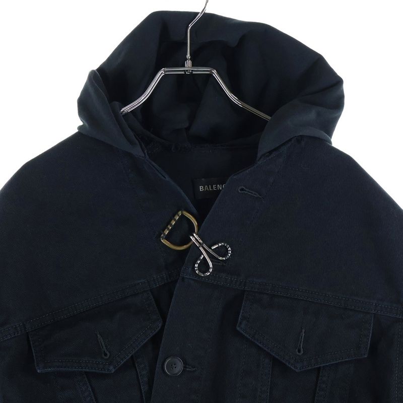 Balenciaga Hook Detail Hooded Denim Jacket Black