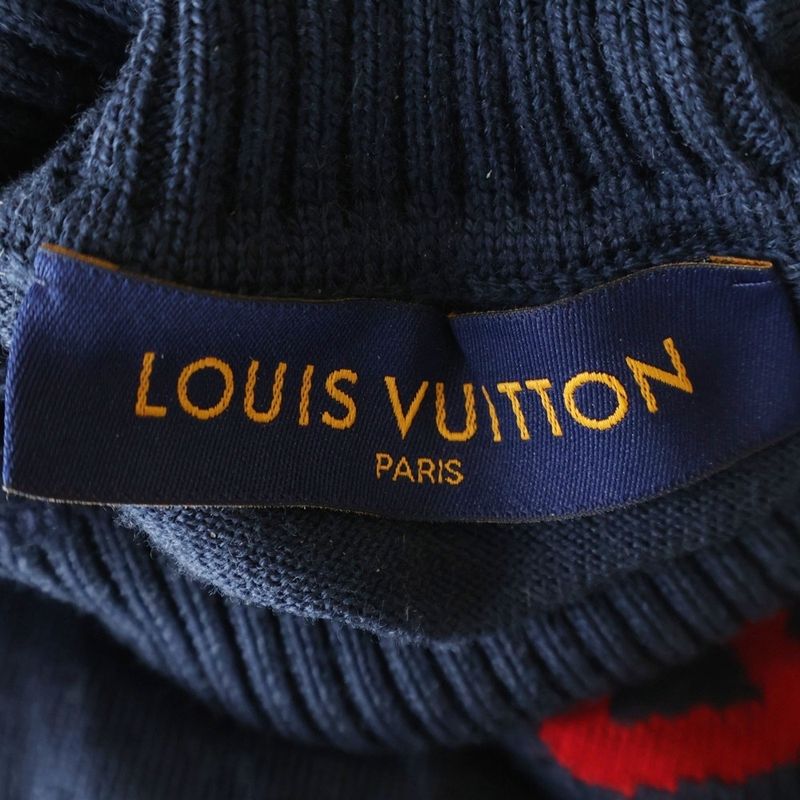 Louis Vuitton Nigo Intarsia Heart Logo Wool High Neck Knit Sweater Navy