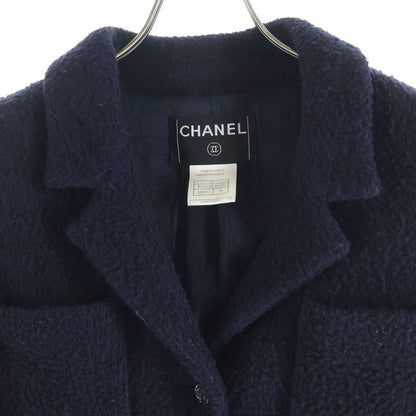 Chanel Camellia Button Tweed Jacket Navy Wool