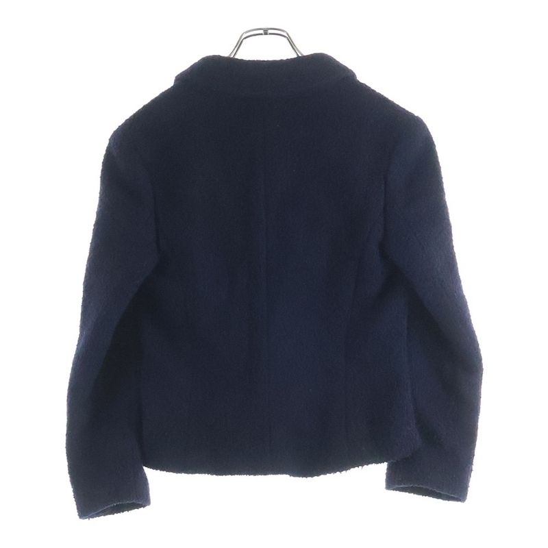 Chanel Camellia Button Tweed Jacket Navy Wool