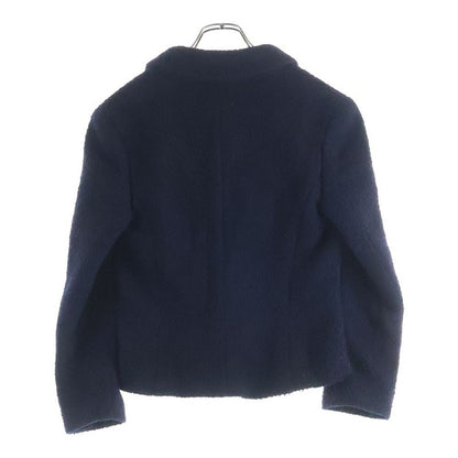 Chanel Camellia Button Tweed Jacket Navy Wool
